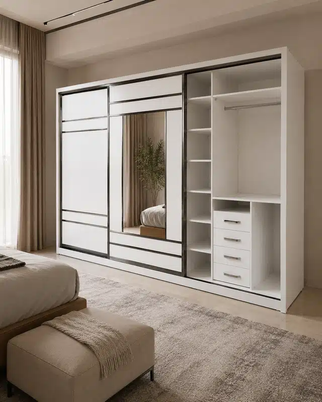 Beyaz Aynalı Sürgülü Gardırop — 01 Kapak
